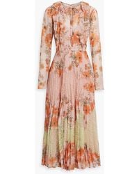 Mikael Aghal - Corded Lace-paneled Floral-print Crepe De Chine Midi Dress - Lyst