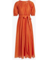 Max Mara - Belted Gathered Cotton And Silk-blend Midi Dress - Lyst