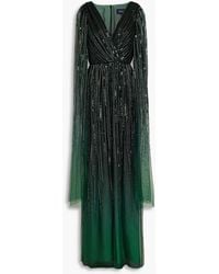 Marchesa - Cape-effect Embellished Tulle Gown - Lyst