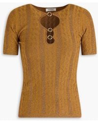Sandro - Cutout Embellished Metallic Ribbed-Knit Top - Lyst