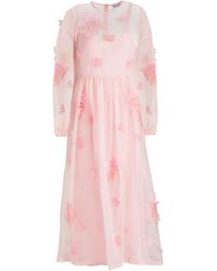 RED Valentino - Floral-appliquéd Gathered Organza Midi Dress - Lyst