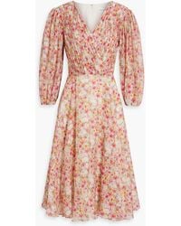 Mikael Aghal - Pleated Floral-print Chiffon Midi Dress - Lyst