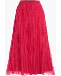 RED Valentino - Pleated Point D'esprit Midi Skirt - Lyst