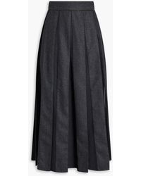 Brunello Cucinelli - Pleated Silk-paneled Wool-flannel Midi Skirt - Lyst