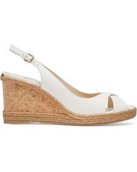 Jimmy Choo Amely 80 Jute-trimmed Textured Leather And Cork Wedge Sandals - White