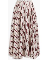 Valentino Garavani - Pleated Printed Silk-twill Midi Skirt - Lyst