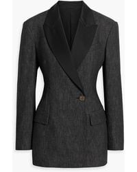 Brunello Cucinelli - Satin-Trimmed Double-Breasted Denim Blazer - Lyst
