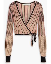 Zimmermann - Cropped Striped Pointelle-knit Cotton-blend Wrap Cardigan - Lyst