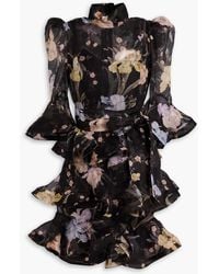 Zimmermann - Tiered Floral-Print Linen And Silk-Blend Organza Mini Dress - Lyst