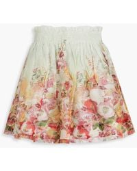 Zimmermann - Floral-print Linen And Silk-blend Organza Mini Skirt - Lyst