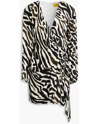 Dundas - Wrap-effect Draped Zebra-print Crepe Mini Dress - Lyst