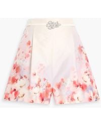 Zimmermann - Crystal-Embellished Floral-Print Silk And Cotton-Blend Twill Shorts - Lyst