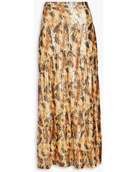Ba&sh - Galina Tiered Printed Fil Coupé Silk-Blend Midi Skirt - Lyst