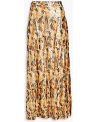Ba&sh - Galina Tiered Printed Fil Coupé Silk-blend Midi Skirt - Lyst