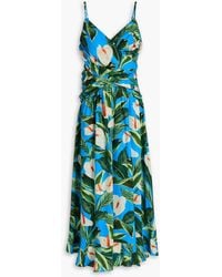 FARM Rio - Midikleid aus einer leinenmischung mit floralem print und raffungen - Lyst
