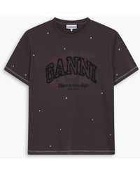 Ganni - Embellished Printed Cotton-jersey T-shirt - Lyst