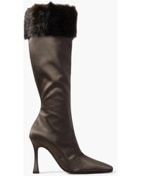 Magda Butrym - Faux Fur-trimmed Satin Knee Boots - Lyst