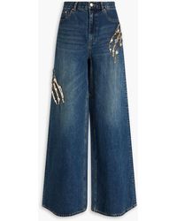 Area - Claw Embellished Cutout High-rise Wide-leg Jeans - Lyst