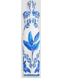FARM Rio - Floral-Print Linen Halterneck Midi Dress - Lyst