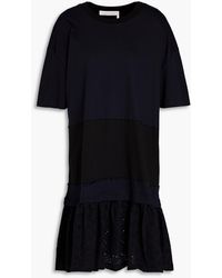 See By Chloé - Broderie Anglaise-paneled Cotton-jersey Mini Dress - Lyst