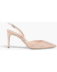 Rene Caovilla - Aretha Embellished Lace And Leather Slingback Pumps - Lyst