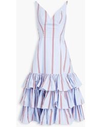 Stella Jean - Tiered Striped Cotton-blend Poplin Midi Dress - Lyst