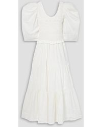 Sea - Simona Cutout Smocked Cotton-poplin Midi Dress - Lyst