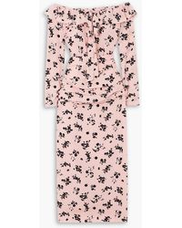 Alessandra Rich - Off-the-shoulder Floral-print Silk Crepe De Chine Midi Dress - Lyst