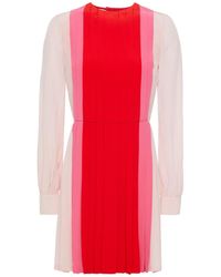 Valentino Pleated Color-block Silk Crepe De Chine Mini Dress - Red