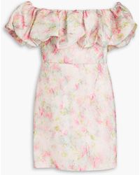 ML Monique Lhuillier - Off-the-shoulder Ruffled Printed Organza Mini Dress - Lyst