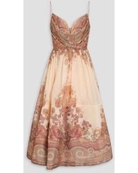 Zimmermann - Midikleid aus einer leinen-seidenmischung mit paisley-print und drapierung - Lyst
