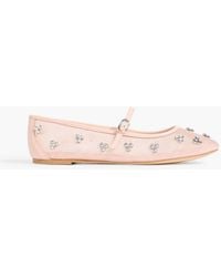 Stuart Weitzman - Mary-jane-ballerinas "tammy" aus mesh mit kristallverzierung - Lyst