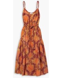 Ulla Johnson - Valentina Belted Tie-dyed Cotton-poplin Midi Dress - Lyst