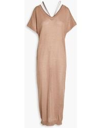 Brunello Cucinelli - Embellished Linen And Silk-blend Midi Dress - Lyst