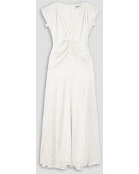 Isabel Marant - Jordina Gathered Guipure Lace-trimmed Silk-blend Satin Midi Dress - Lyst
