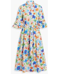 Carolina Herrera - Belted Floral-Print Cotton-Poplin Midi Shirt Dress - Lyst