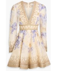 Zimmermann - Floral-Print Linen And Silk-Blend Gauze Mini Dress - Lyst