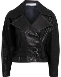 IRO Han Leather Jacket, Plain Pattern in Navy (Black) | Lyst