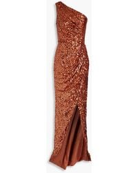 Rasario - One-shoulder Draped Sequined Satin-jersey Maxi Dress - Lyst