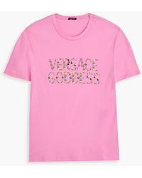 Versace - Studded Cotton-jersey T-shirt - Lyst