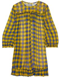 Baum und Pferdgarten Ruffle-trimmed Checked Georgette Mini Dress Blue