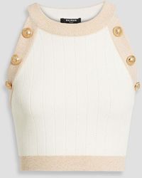 Balmain - Cropped Metallic Stretch-Knit Top - Lyst