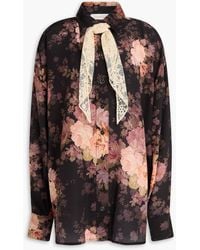 Zimmermann - Lace-trimmed Floral-print Silk-crepe Shirt - Lyst
