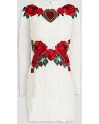 Dolce & Gabbana - Verziertes minikleid aus schnurgebundener spitze mit stickereien - Lyst
