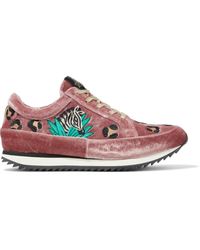 Charlotte Olympia Work It Embroidered Velvet Trainers - Pink