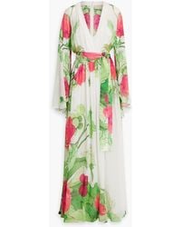 Elie Saab - Gathered Floral-print Silk-crepe Gown - Lyst