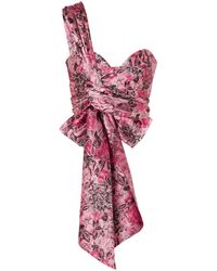 Erdem Halle One-shoulder Bow-detailed Floral-jacquard Bustier Top Pink