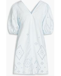 Ganni - Broderie Anglaise Cotton Mini Dress - Lyst