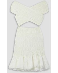 Charo Ruiz - Nella Off-the-shoulder Shirred Broderie Anglaise Cotton-blend Mini Dress - Lyst