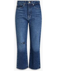 7 For All Mankind - Logan Cropped Distressed High-rise Straight-leg Jeans - Lyst
